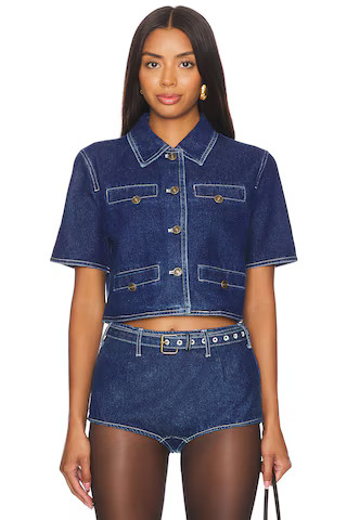 Halston Denim Top in Blue Denim | Revolve Clothing (Global)