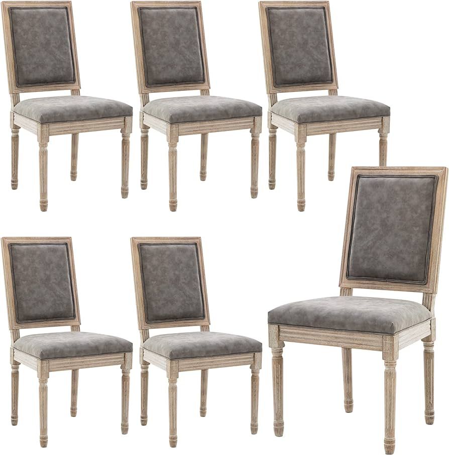 DM Furniture Leather Dining Room Chairs Set of 6 French Country Style Kitchen Chairs Upholstered ... | Amazon (US)