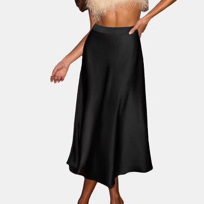 Women's Elegant Glamour Satin Sleek Skirts - Cupshe-S-Black | Target