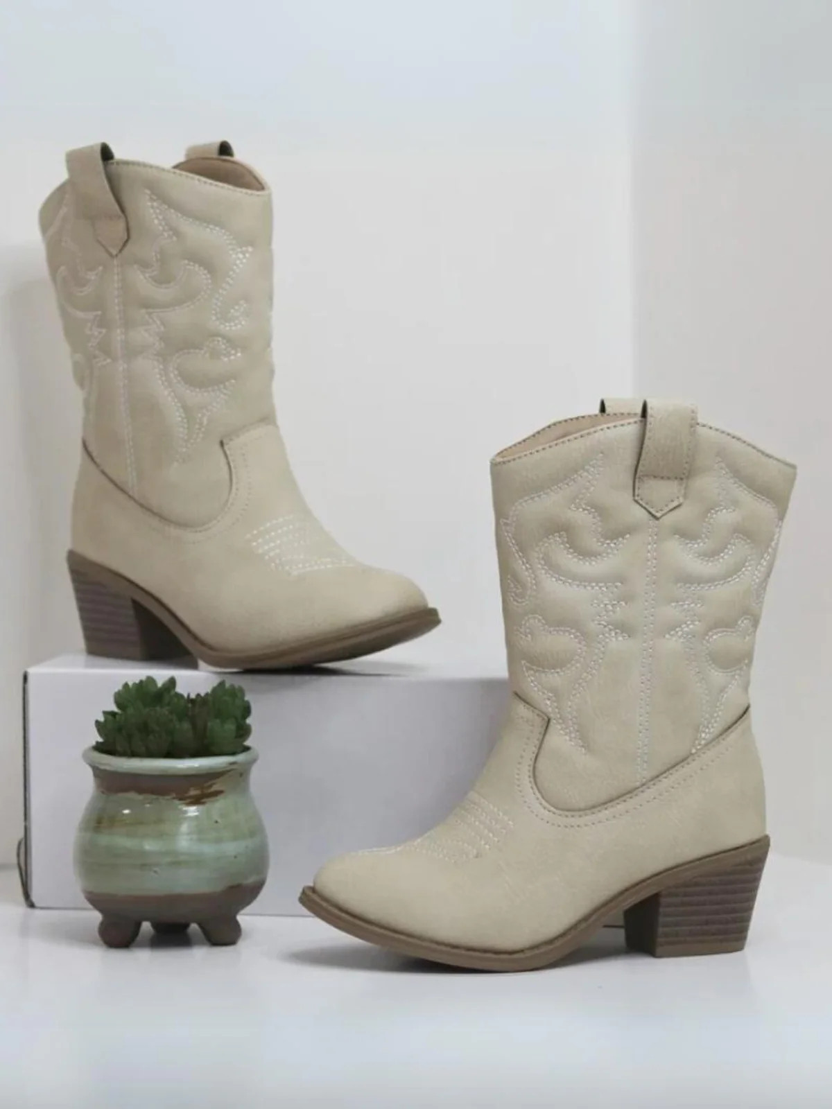 Round It Up! Beige Western Cowboy Boots  By Liv and Mia | Mia Belle Girls
