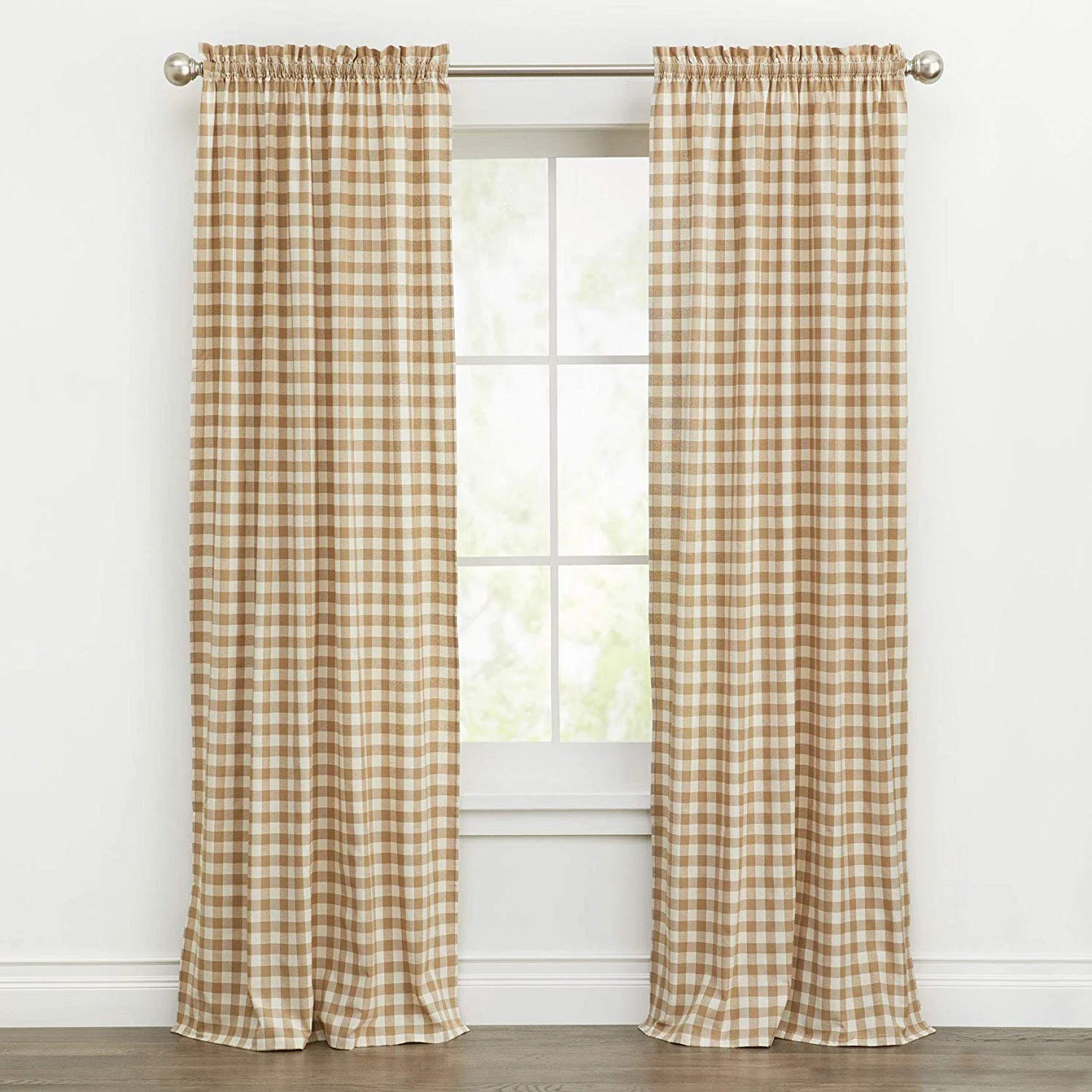 August Grove® Ramillies Country Chic Gingham Plaid Semi-Sheer Rod Pocket Curtain Panels | Wayfai... | Wayfair North America