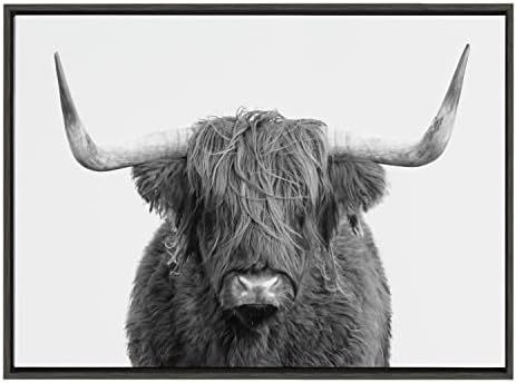 Kate and Laurel Sylvie Highland Cow Portrait Framed Canvas by Amy Peterson Art Studio, 28x38, Gra... | Amazon (US)
