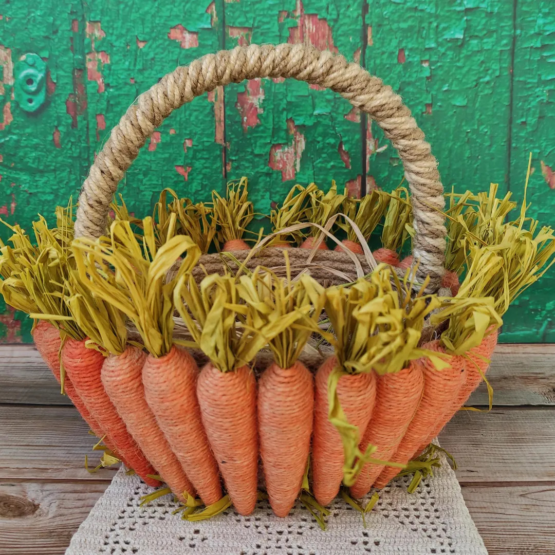 Easter Basket, Rustic Farmhouse Easter Table Decor, Unique Easter Carrots Basket, Easter Centerpi... | Etsy (US)