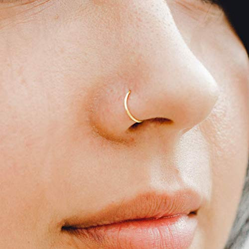 22g 7mm 14k Solid Gold Snug Fitting Nose Ring Hoop 22 Gauge Piercing Jewelry | Amazon (US)