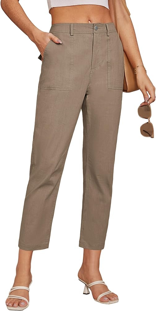 GRACE KARIN Women's Cropped Work Pants High Waisted Business Casual Tapered Leg Trousers with Poc... | Amazon (US)