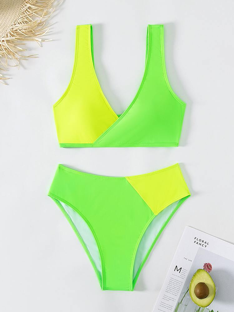 Color Block High Waisted Bikini Swimsuit | SHEIN