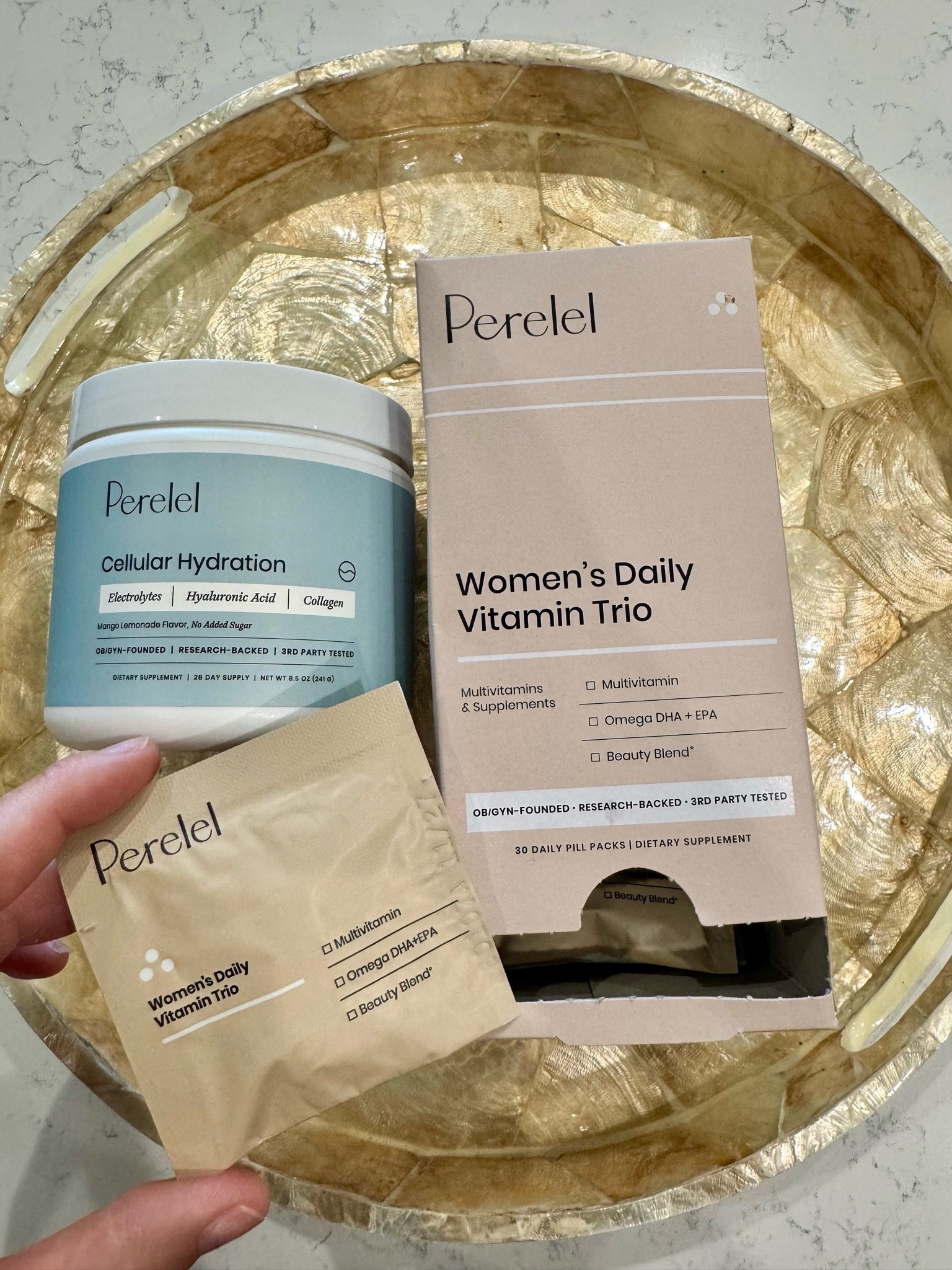 New favorite vitamins. 
Created by OB/GYNs women’s trip. Includes multivitamin, omegas and beauty blend.
Also amazing electrolytes that include collagen and hyaluronic acid!! 
@Perelel Health 

#beauty #supplements #wellness #woman

#LTKfitnessgoals #LTKselfcare #LTKmorningroutine