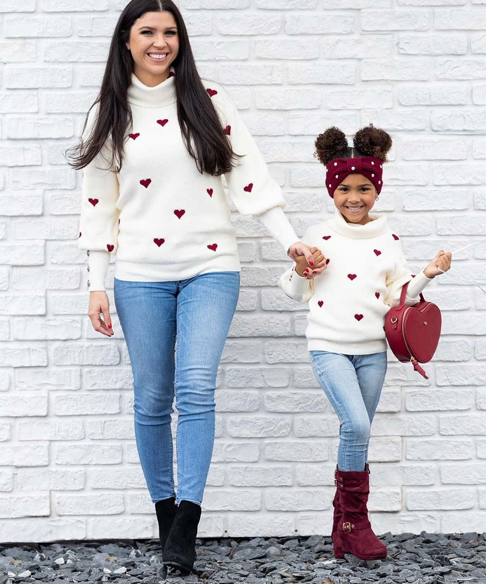 Mia Belle Girls Women's Pullover Sweaters Cr?me - White Hearts Button-Cuff Cowl Neck Sweater - Toddl | Zulily