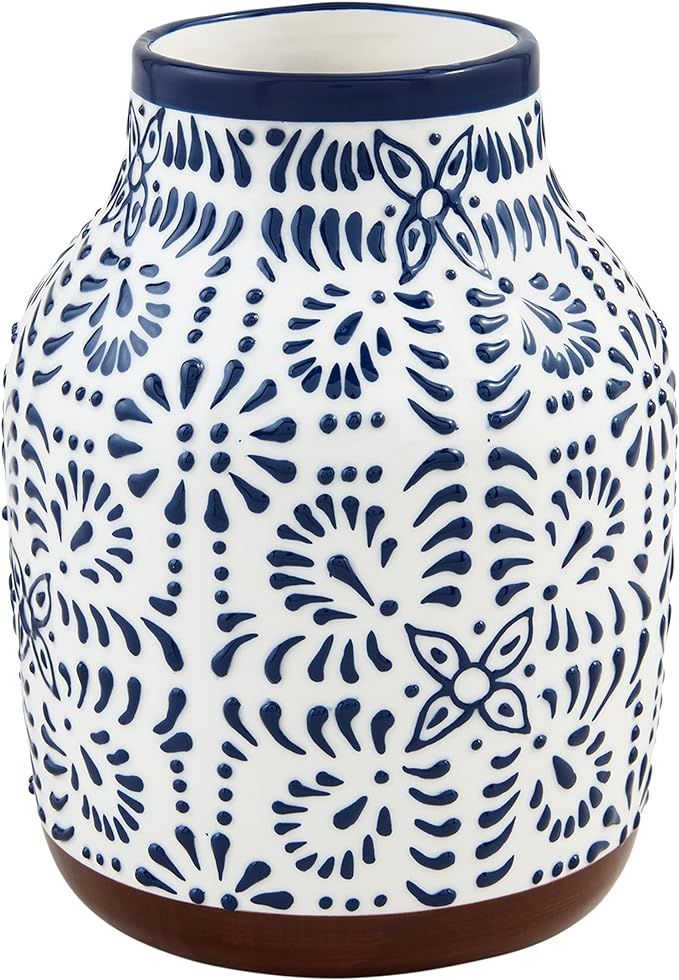 Mud Pie Medium Blue Floral Vase; 7 1/2" x 5 3/4" Dia | Amazon (US)