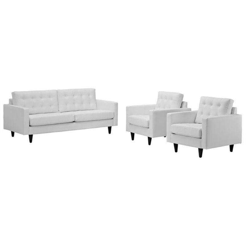 Pemberly Row 3 Piece Leather Tufted Sofa Set in White | Cymax Stores