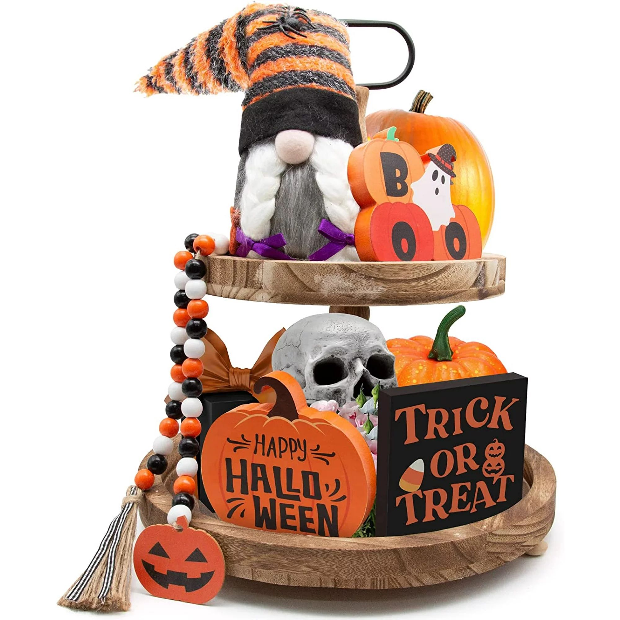 NXN-HOME Halloween Tiered Tray Decorations Including Trick or Treat Wooden Signs, Cute Gnomes Plu... | Walmart (US)