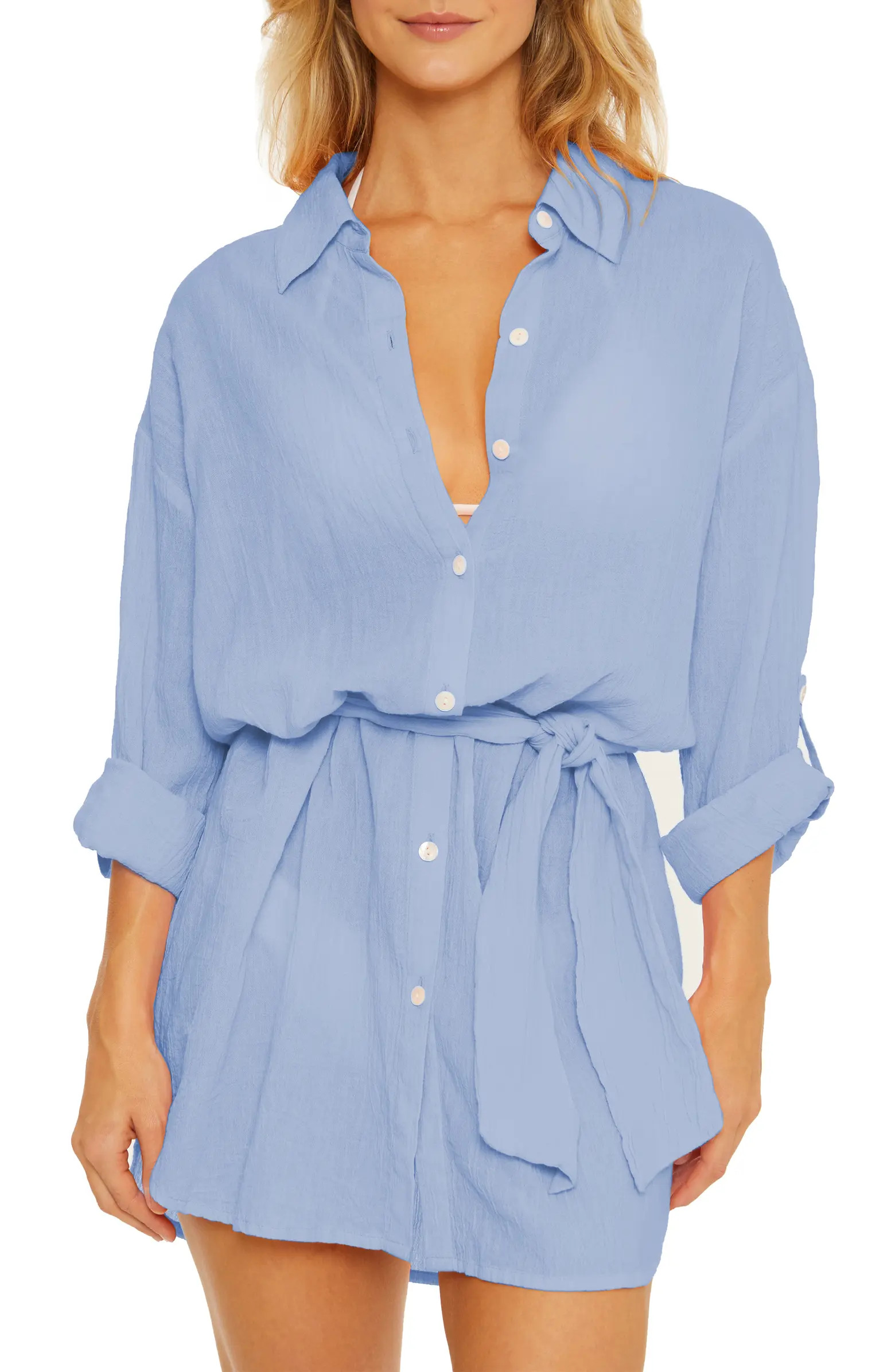 Becca Long Sleeve Tie Waist Cotton Shirtdress | Nordstrom | Nordstrom