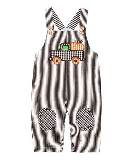 Dark Brown Stripe Pumpkin Truck Overalls - Infant & Toddler | Zulily