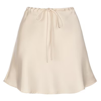 INSPIRE CHIC Women's Drawstring Satin High Waist Casual Flared Flowy Silk Skater A-Line Mini Skirts Large Beige | Target