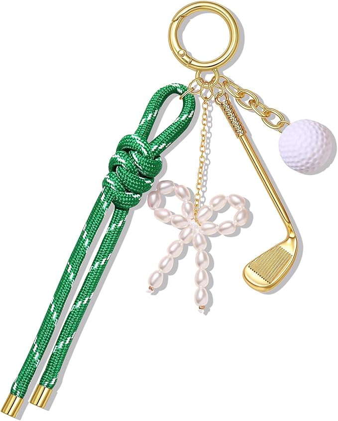 Football Baseball Basketball Golf Bag Charms Keychain for Women Men Nylon Rope Pearl Bow Purse Ch... | Amazon (US)