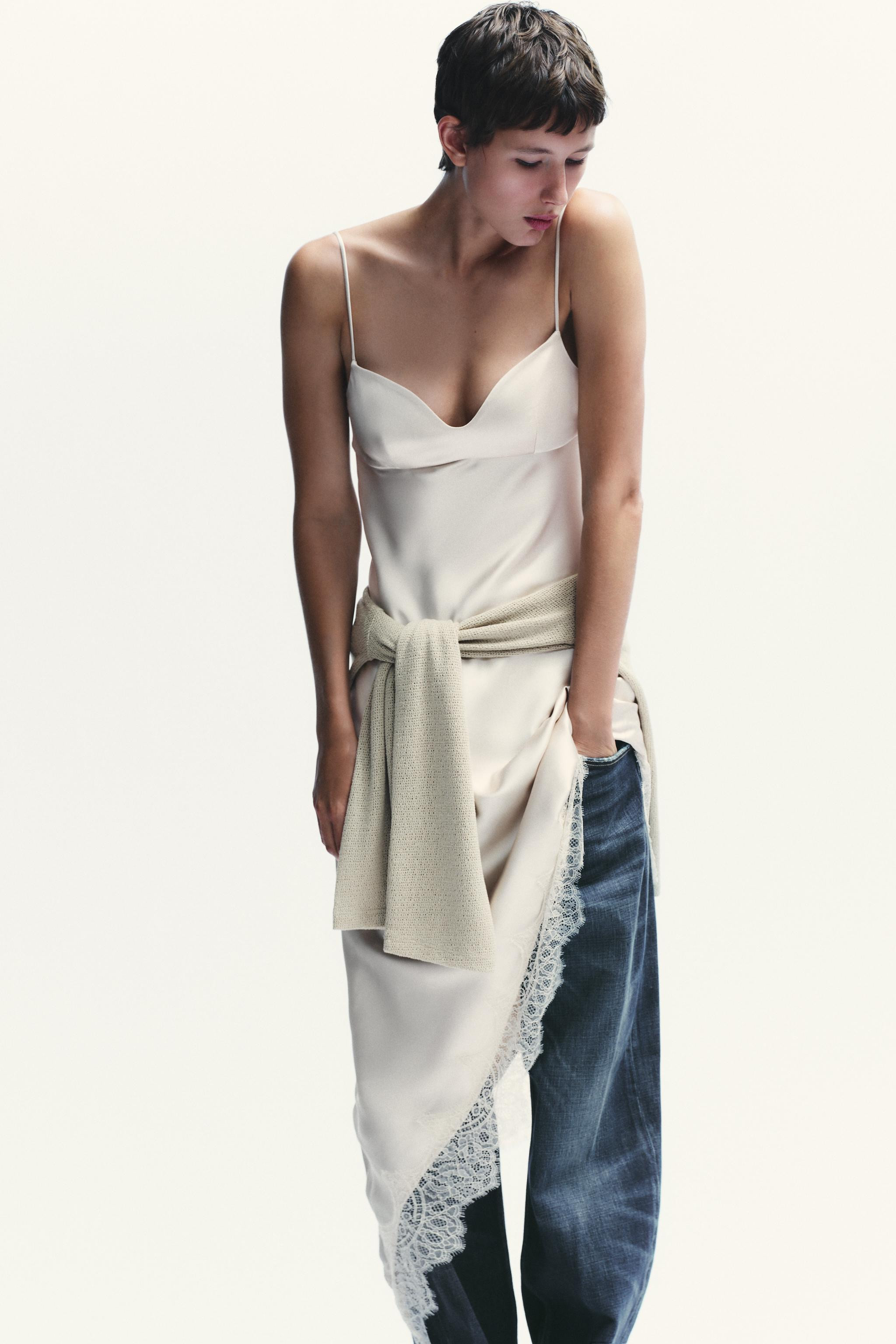 SATIN EFFECT LACE DRESS | Zara US