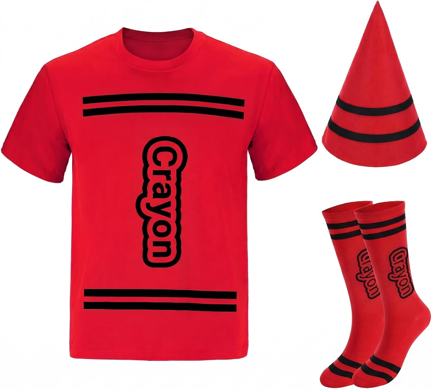 3Pcs Halloween Crayon Costume Set Crayon T Shirt Socks Cone Hat for Men Women Group Team Dress Up | Amazon (US)