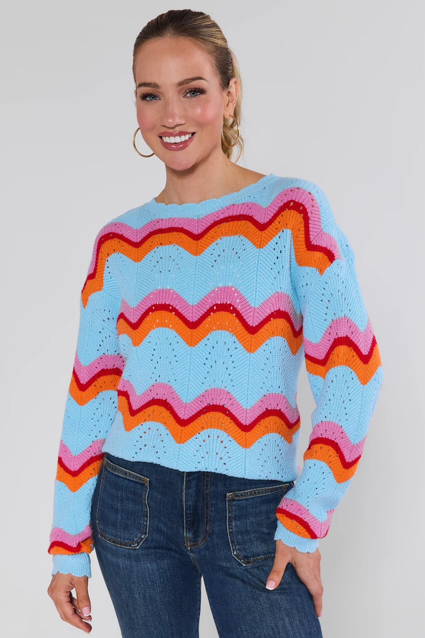 Alice Multi Striped Scallop Sweater | Avara