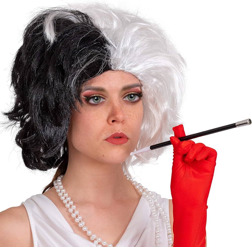 Skeleteen Black and White Wig - Cruel Lady Half and Half Wavy Costume Wig for Adults and Kids | Amazon (US)
