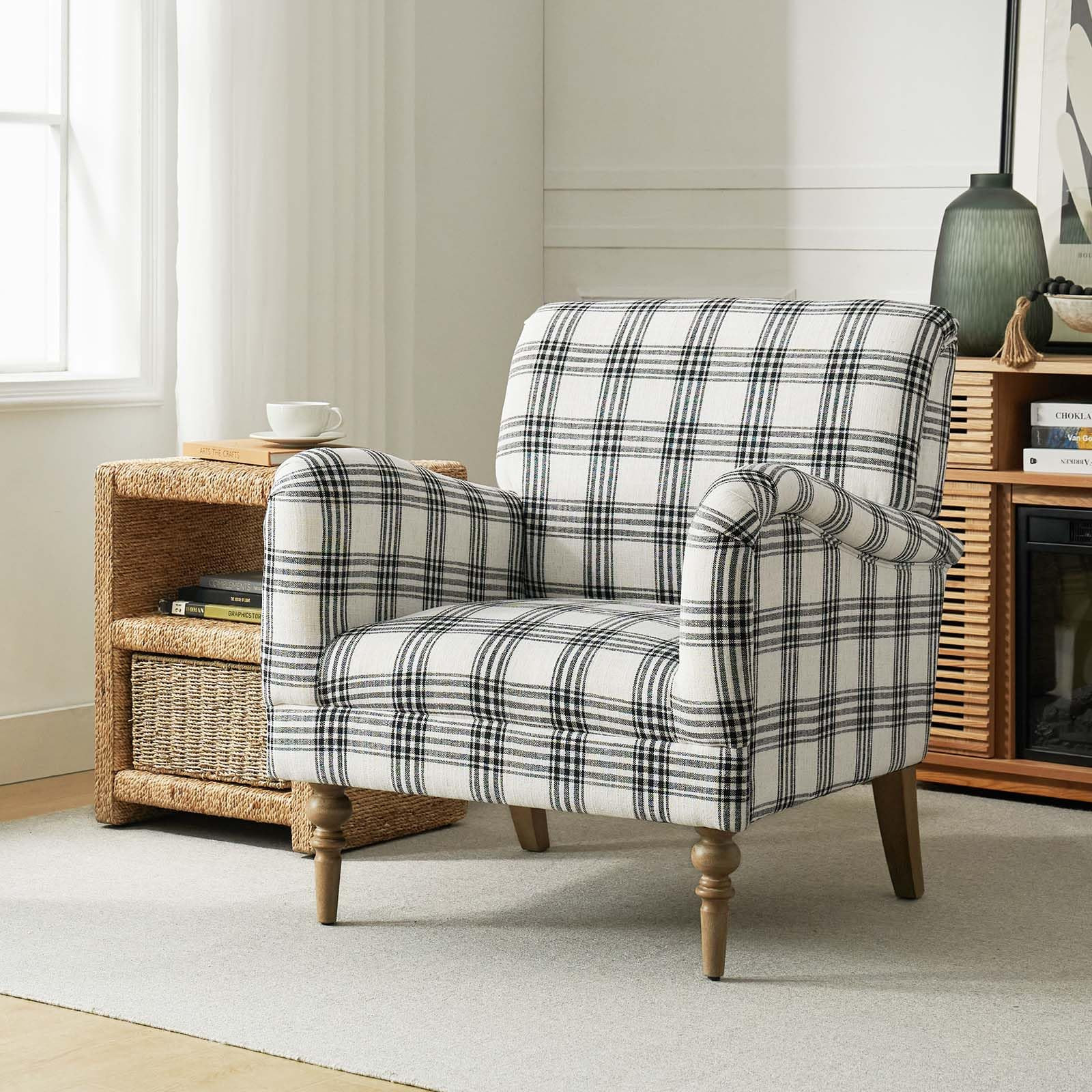 HULALA HOME Modern Accent Chair with Arms & Wooden Legs, Comfy Upholstered Armchair Sofa Chair fo... | Amazon (US)