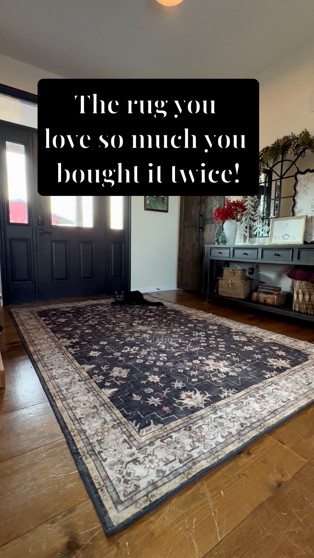 New entryway rug looks vintage but it’s Amazon! Rug, area rug, entryway rug, modern farmhouse rug, non slip rug, soft rug, black rug, affordable rug, living room rug, entryway decor, entryway table, console table, black console table, vintage console table, vintage decor, wall art, Christmas decor, console table with storage, console table with drawers 

#LTKFindsUnder100 #LTKHome #LTKCyberWeek