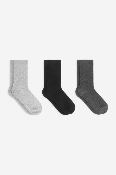 Cotton Rib Socks Set of 3 – Light Grey/Grey/Black – ARKET GB | Arket UK