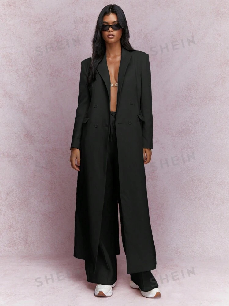 MISSGUIDED Ankle Length Longline Double Breasted Blazer | SHEIN