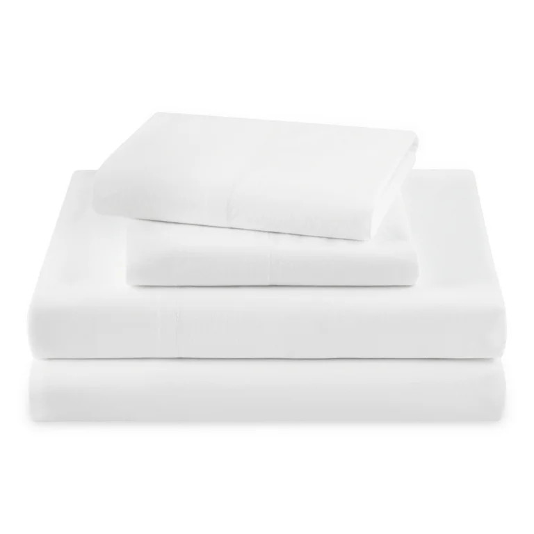 Beautiful Solid 4-Piece 100% Cotton Percale White Sheet Set, Queen by Drew Barrymore | Walmart (US)