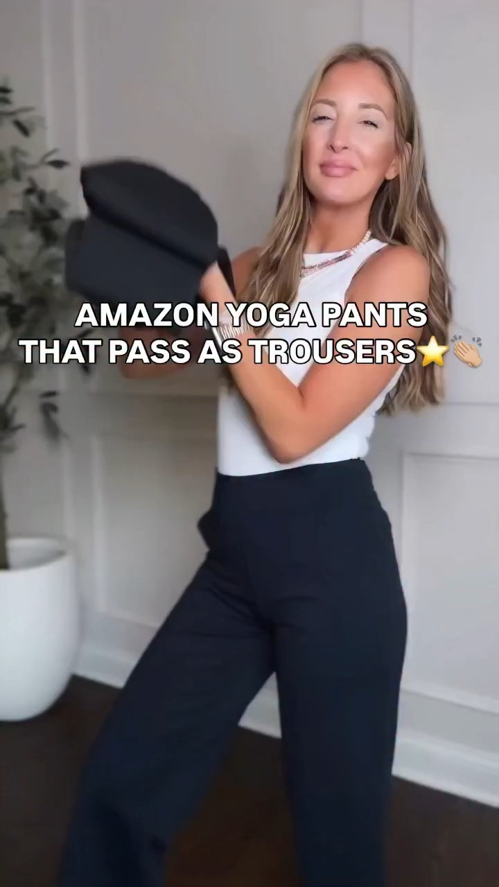 Yoga pants that you can wear to wear! These come in several colors & inseam options and have all the traditional details of slacks! 

 #womensworkwear #workwearinspo #workwearstyle #elevatedcasual