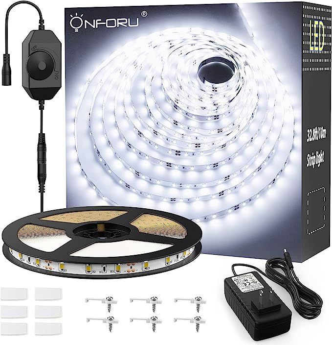 Onforu White LED Strip Lights, 32.8ft Super Bright Dimmable Tape Light Kit with Control Box, 600 ... | Amazon (US)