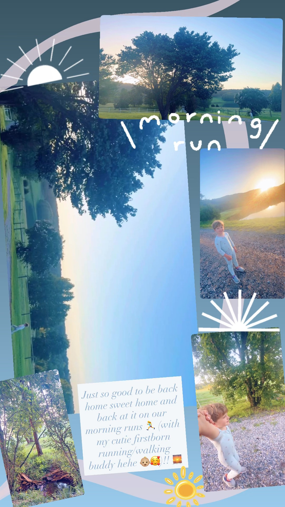 Just so good to be back home sweet home and back at it on our morning runs 🏃‍♀️ (with my cutie firstborn running/walking buddy hehe 👶🏼🥰)!! 🌅
