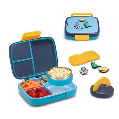 Ello Benni Kids Insulated Bento Lunch Box with Leakproof Thermos, 4 Compartments, Hot/Cold Compatible - Blue: Polypropylene/TPE, 8.93" Depth | Target