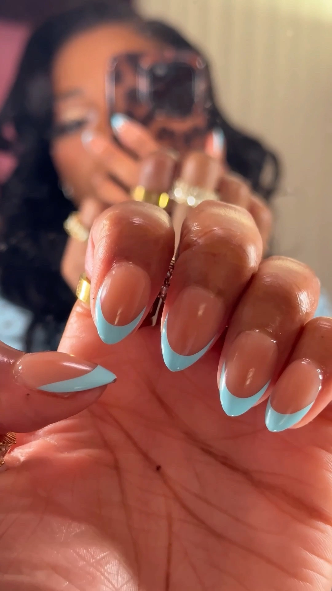 #AD cancel that nail appointment sis! Let me show you how to do these blue french tip short almond nails at home, using BTArtBox nails 💙💅🏾✨