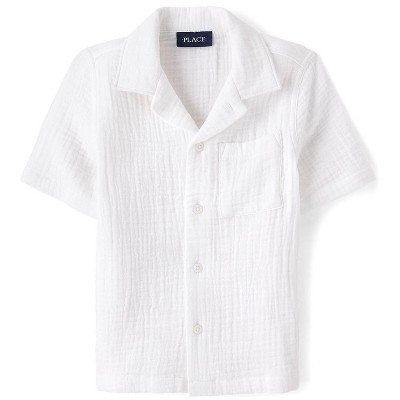 The Children's Place Boys Short Sleeve Gauze Button Up Shirt White L (10/12) | Target