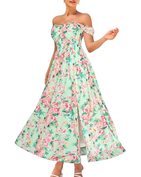 GRACE KARIN 2025 Women's Summer Floral Print Flowy A Line Maxi Dresses Sleeveless Smocked Off Sho... | Amazon (US)