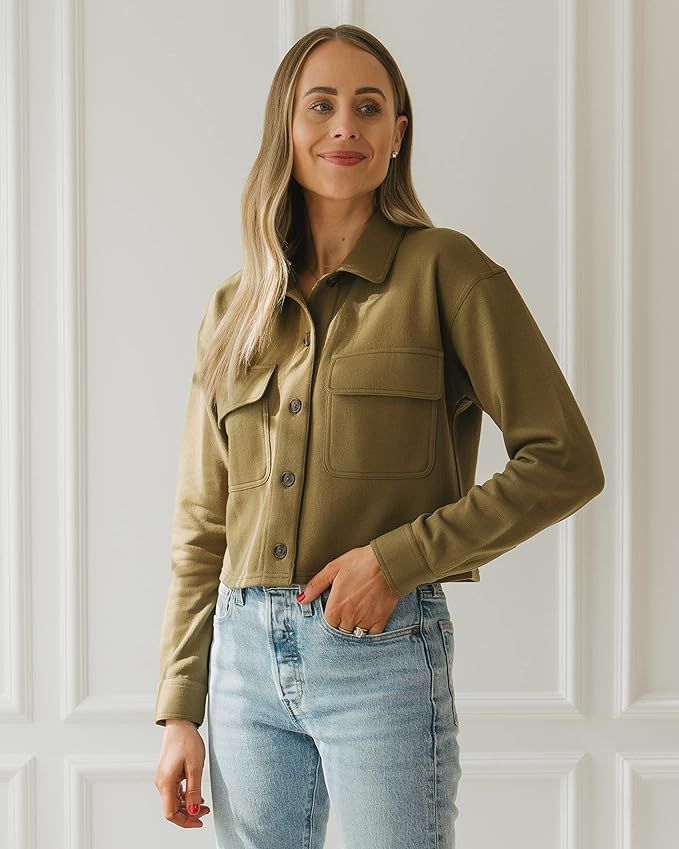The Drop Women's Military Olive Knit Cropped Shacket by @fashion_jackson | Amazon (US)