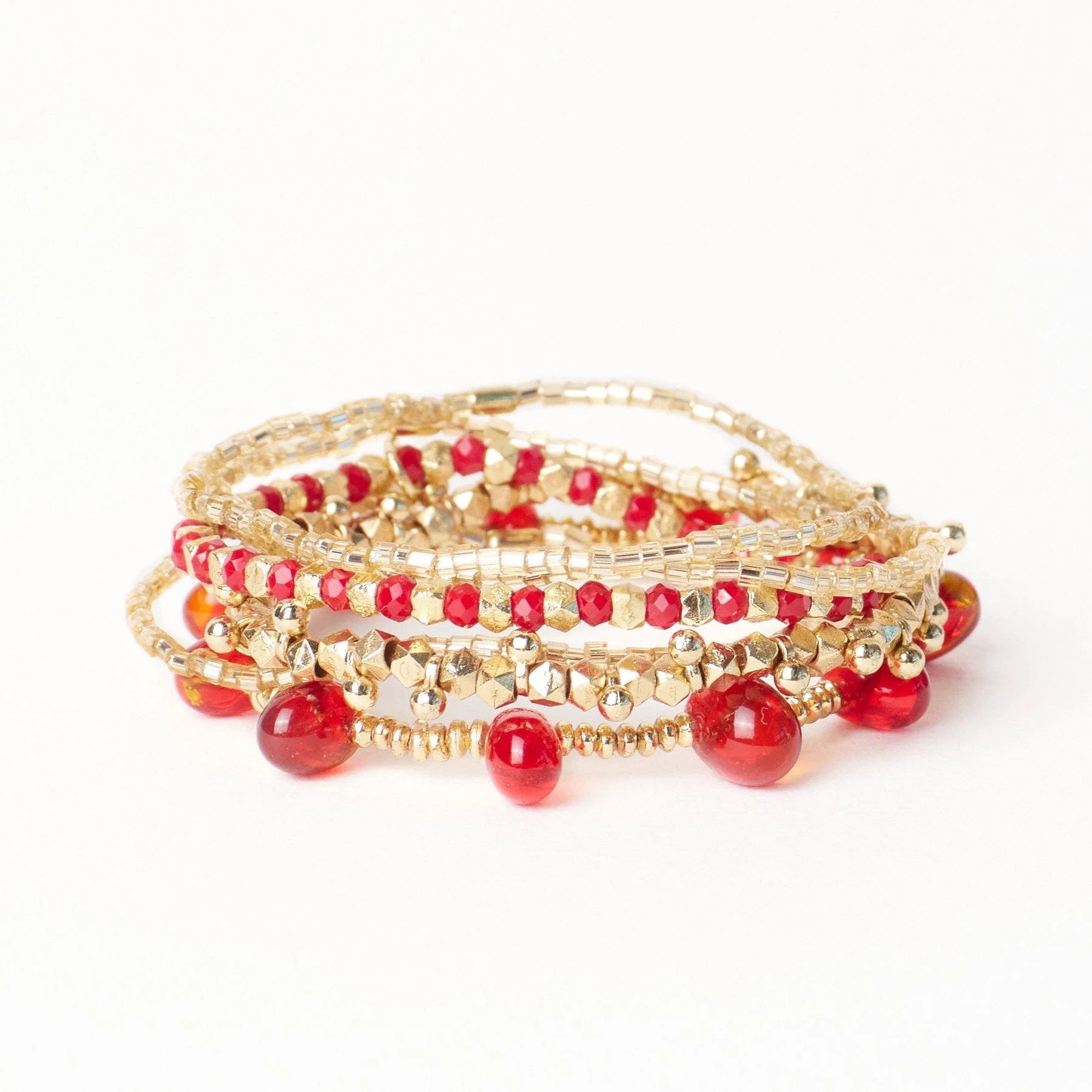 Ella Bracelet Stack of 6 Red + Gold | INK+ALLOY