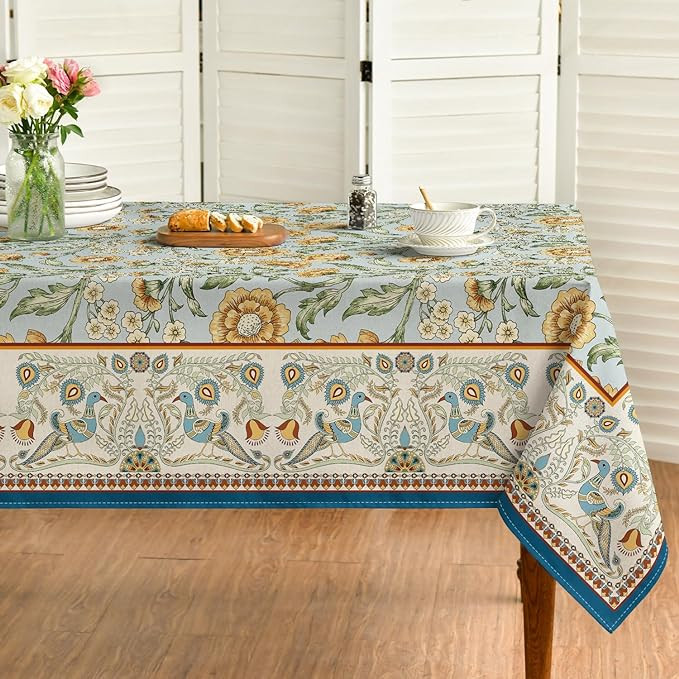 Horaldaily Rustic Rectangular Tablecloth 60x84 Inch, Bird Floral Vintage Washable Seasonal Table ... | Amazon (US)