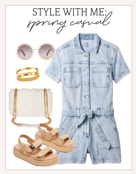 Casual spring outfit idea! Just got these cute rattan designer inspired sandals in and this is one of the many ways I’m going to style them this spring and summer! 

#springstyle

Spring outfit idea. Elevated casual spring style. Denim romper. How to style a denim romper. Round pearl sunglasses. Target finds. Target white spring handbag. Gold designer inspired bangle bracelets. Neutral spring outfit  

#LTKstyletip #LTKfindsunder100 #LTKSeasonal