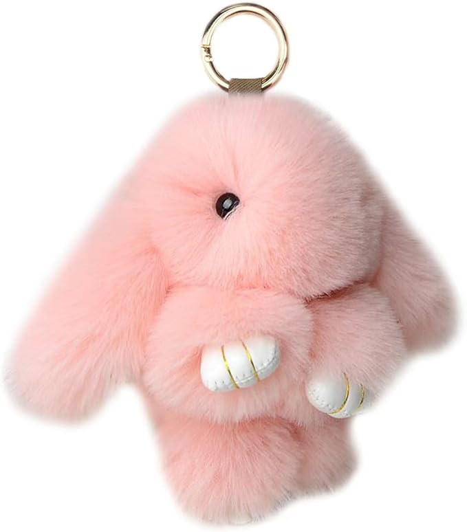 jtkdxqs Soft Cute Bunny Keychain Artificial Rabbit Fur Plush Fluffy Pom pom Key Ring for Women | Amazon (US)