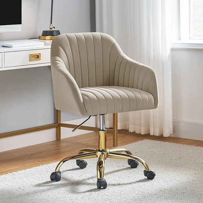 TINA'S HOME Velvet Home Office Desk Chair with Gold Base, Modern Cute Computer Task Chair, Wheels... | Amazon (US)