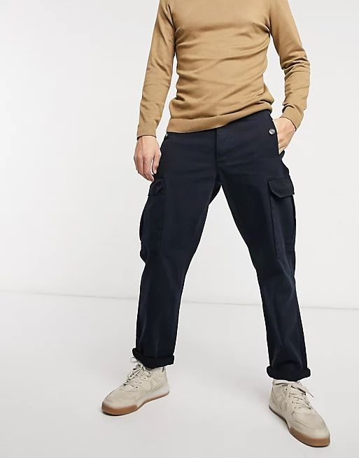 Topman herringbone wide leg cargo trousers in navy | ASOS (Global)