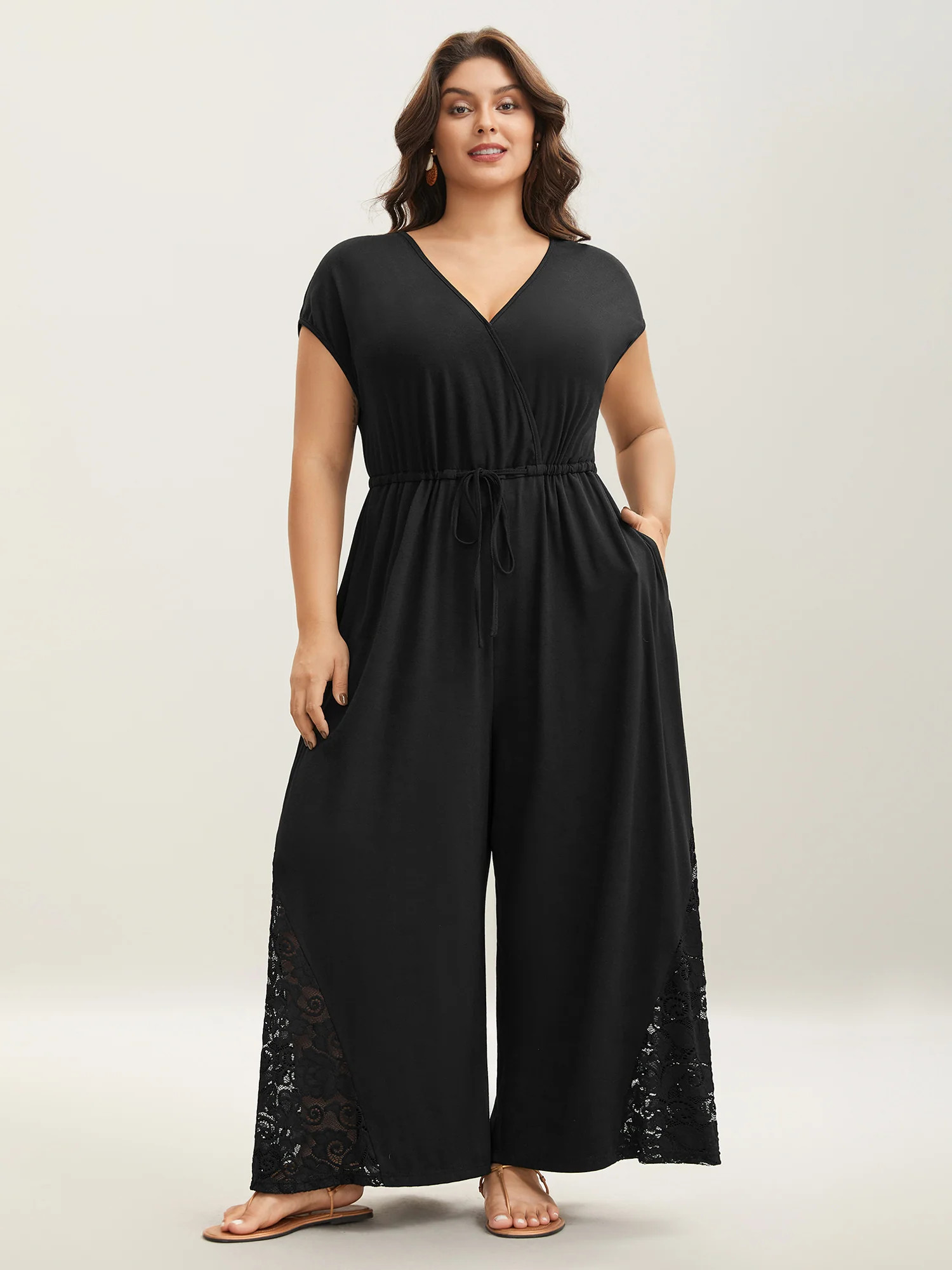 Very Stretchy Lace Waist-Tie Jumpsuit | Bloomchic