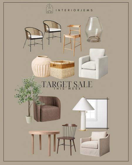 What’s on sale at target this week, Accent chair, lounge chair, set of dining chairs, brown accent chair, modern table lamp, vases, super popular, artificial ficus tree, dining table, on sale, living room, bedroom, and dining room furniture

#LTKsalealert #LTKhome #LTKstyletip