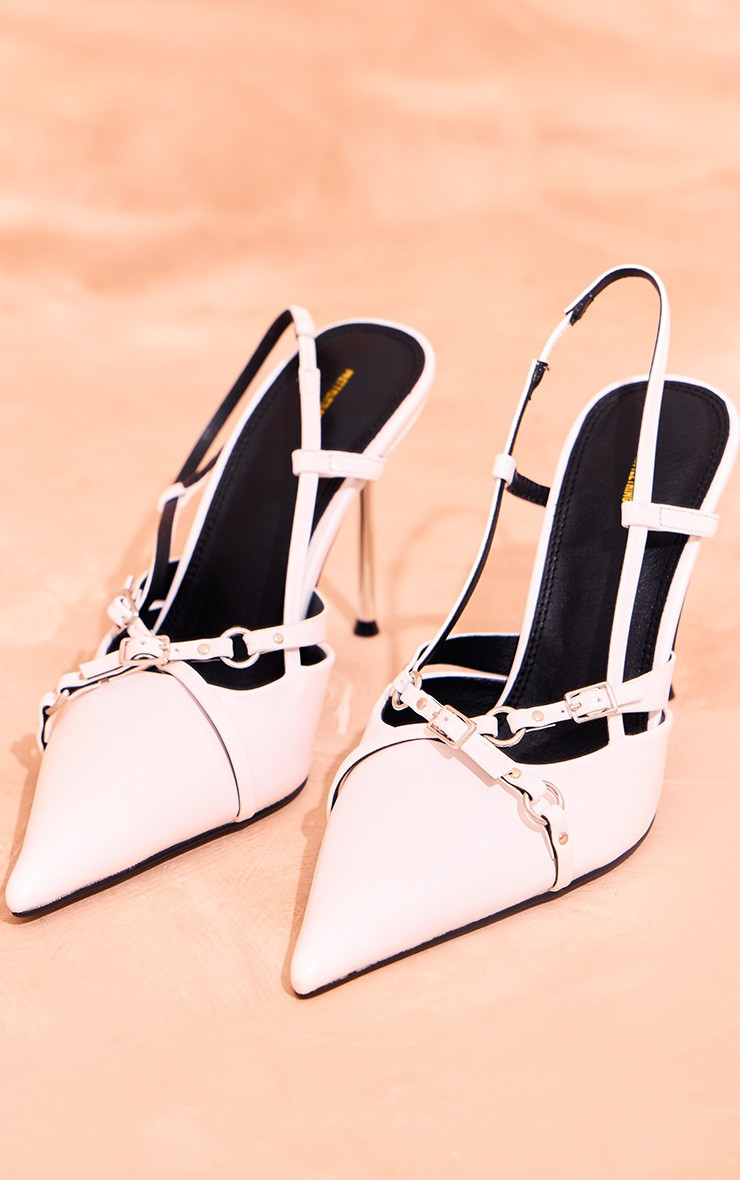 White Buckle Strap Sling Back High Heeled Mules | PrettyLittleThing US