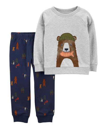 Gray Bear Fish Sweatshirt & Navy Bear Joggers - Newborn, Infant, Toddler & Boys | Zulily