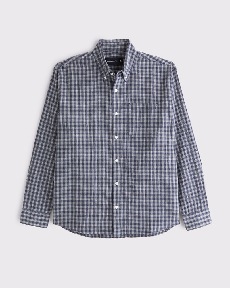 Abercrombie & Fitch Men's Long-Sleeve Plaid Button-Up Shirt in Navy Plaid - Size XXL TALL | Abercrombie & Fitch (US)