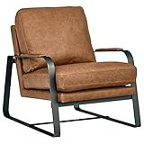 Amazon.com: Amazon Brand – Rivet Summit Mid-Century Modern Leather Accent Chair with Steel Arms... | Amazon (US)