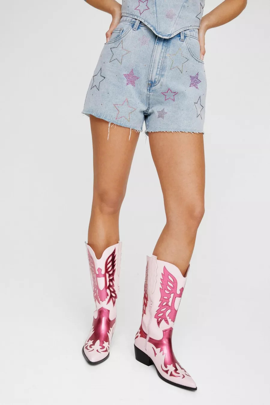 Metallic Faux Leather Knee High Western Boots | Nasty Gal US