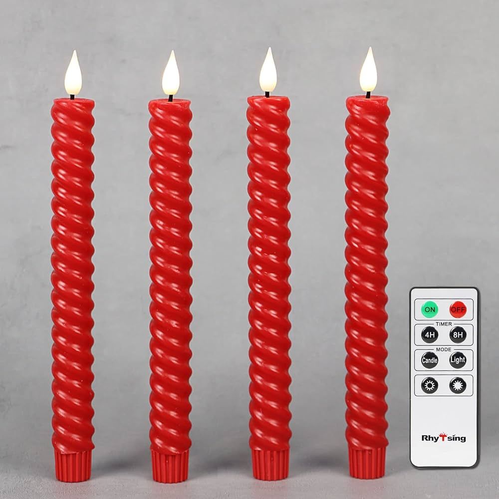 Rhytsing 10" Red Flameless Twist Taper Candles with Timer, Battery Operated Spiral Taper Candles,... | Amazon (US)